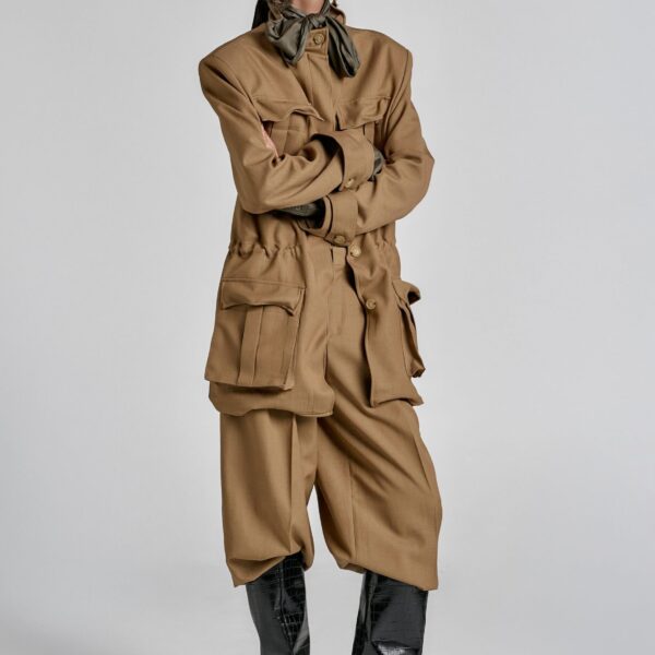The Frankie Shop Canberra Pleated Trousers - Camel - Oversized Minimalist Pants in Beige - Shop at Coveti