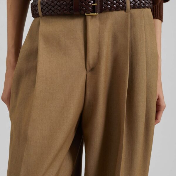 The Frankie Shop Canberra Pleated Trousers - Camel - Oversized Minimalist Pants in Beige - Shop at Coveti
