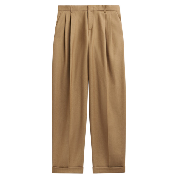 The Frankie Shop Canberra Pleated Trousers - Camel - Oversized Minimalist Pants in Beige - Shop at Coveti