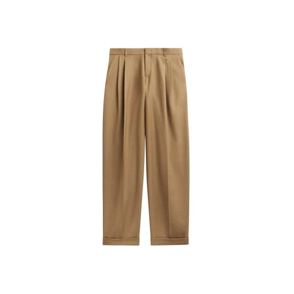 The Frankie Shop Canberra Pleated Trousers - Camel - Oversized Minimalist Pants in Beige - Shop at Coveti