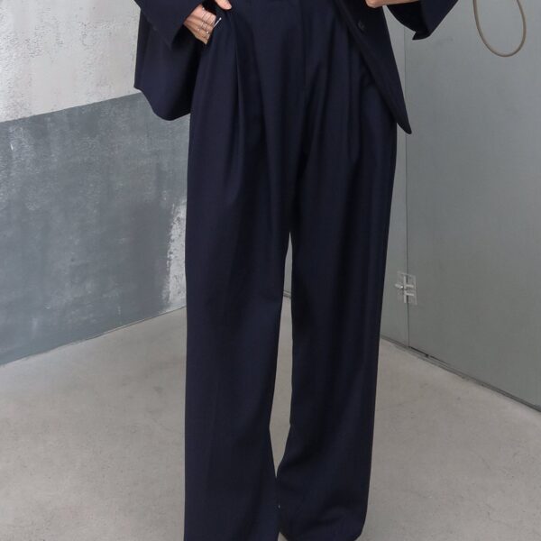 The Frankie Shop Canmore Pleated Trousers - Navy - Oversized Minimalist Pants in Blue - Shop at Coveti
