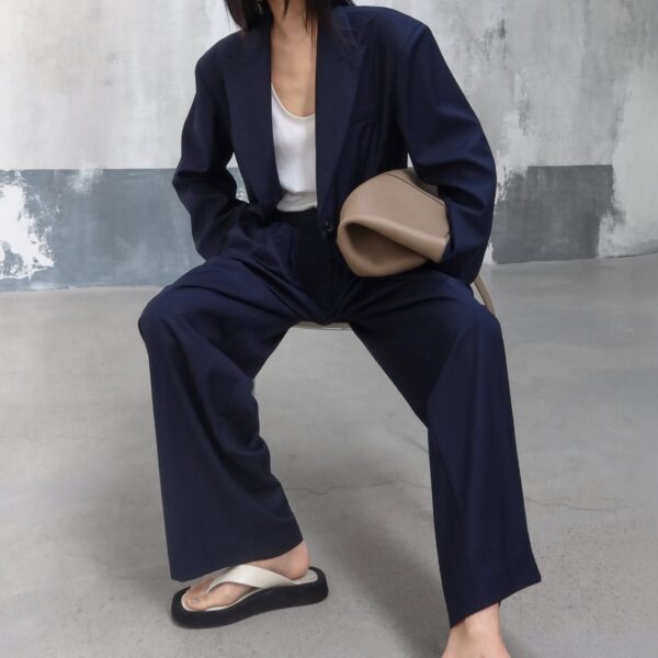 The Frankie Shop Canmore Pleated Trousers - Navy - Oversized Minimalist Pants in Blue - Shop at Coveti