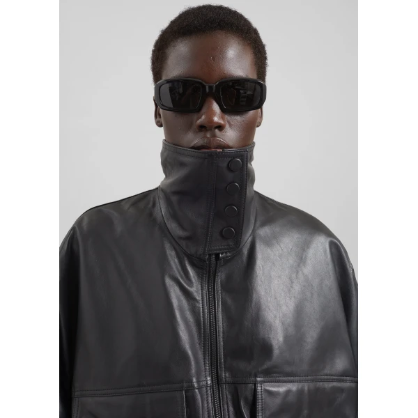 The Frankie Shop Carnaby Funnel Neck Leather Jacket – Black, view 5
