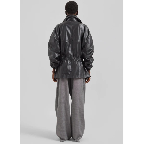 The Frankie Shop Carnaby Funnel Neck Leather Jacket – Black, view 6
