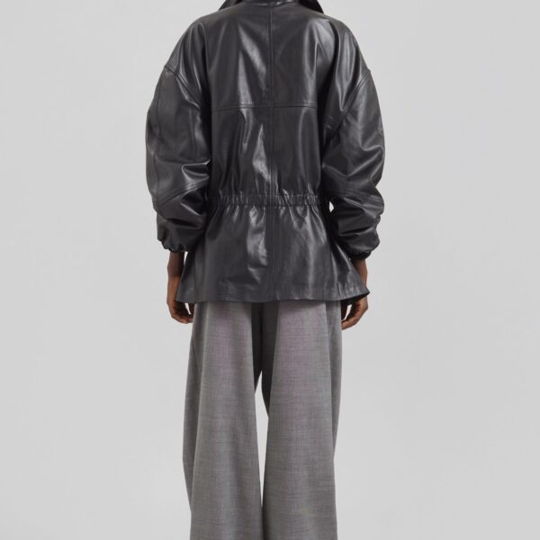 The Frankie Shop Carnaby Funnel Neck Leather Jacket - Black - Oversized Minimalist Jackets in Black - Shop at Coveti