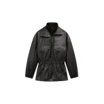 The Frankie Shop Carnaby Funnel Neck Leather Jacket - Black - Oversized Minimalist Jackets in Black - Shop at Coveti