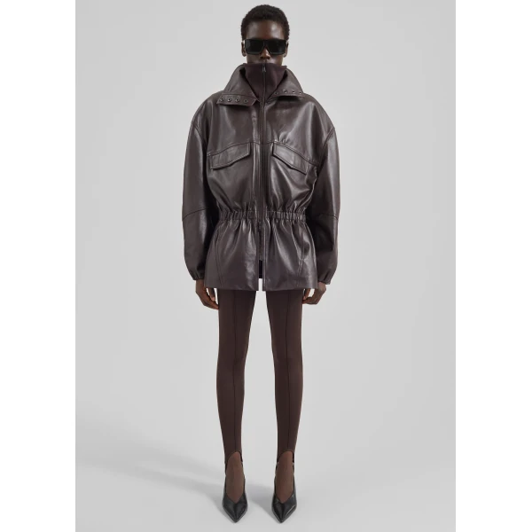 The Frankie Shop Carnaby Funnel Neck Leather Jacket – Dark Plum, view 5