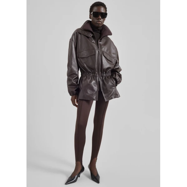 The Frankie Shop Carnaby Funnel Neck Leather Jacket – Dark Plum, view 6