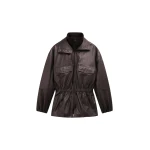 The Frankie Shop Carnaby Funnel Neck Leather Jacket - Dark Plum - Oversized Minimalist Jackets in Purple - Shop at Coveti