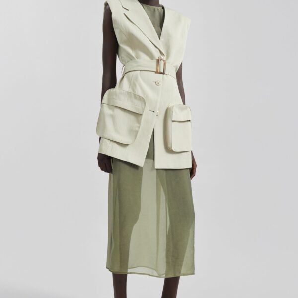 The Frankie Shop Carral Belted Vest - Pale Green - Oversized Minimalist Jackets in Green - Shop at Coveti