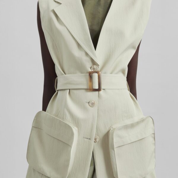 The Frankie Shop Carral Belted Vest - Pale Green - Oversized Minimalist Jackets in Green - Shop at Coveti