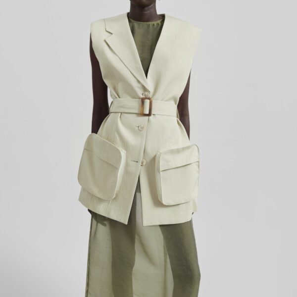 The Frankie Shop Carral Belted Vest - Pale Green - Oversized Minimalist Jackets in Green - Shop at Coveti