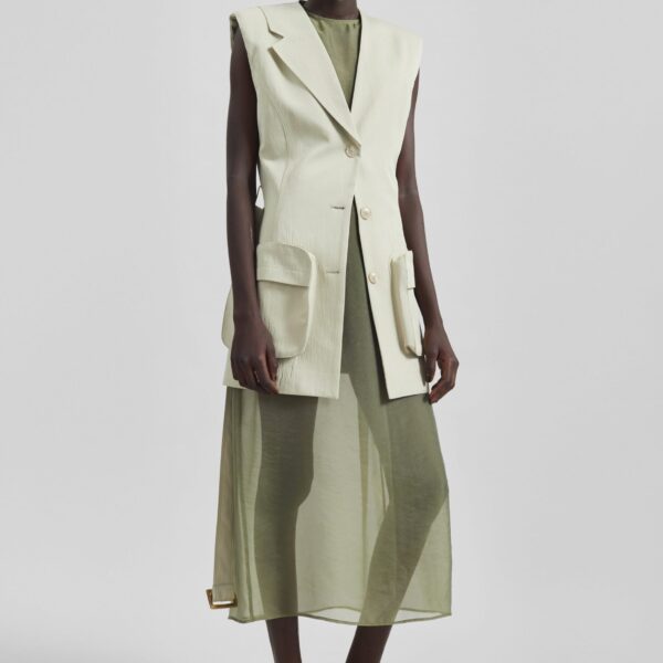 The Frankie Shop Carral Belted Vest - Pale Green - Oversized Minimalist Jackets in Green - Shop at Coveti