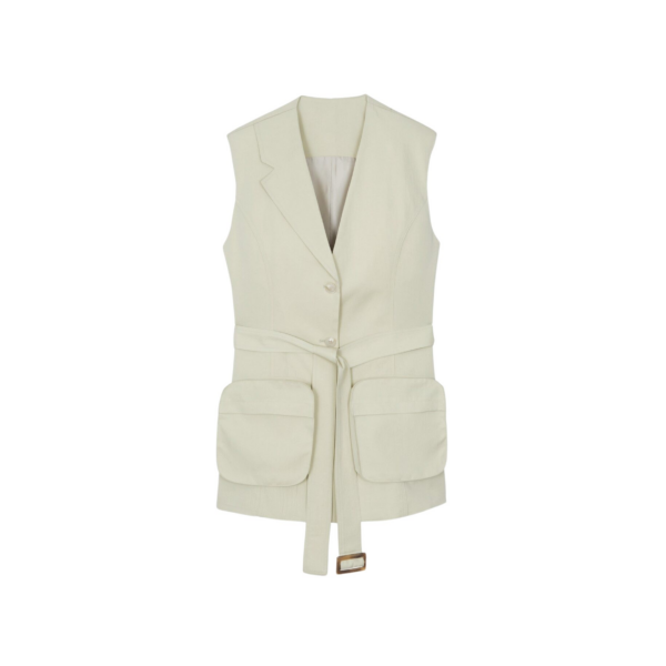 The Frankie Shop Carral Belted Vest - Pale Green - Oversized Minimalist Jackets in Green - Shop at Coveti