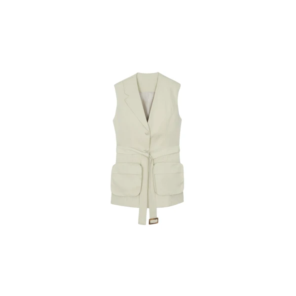 The Frankie Shop Carral Belted Vest - Pale Green - Oversized Minimalist Jackets in Green - Shop at Coveti