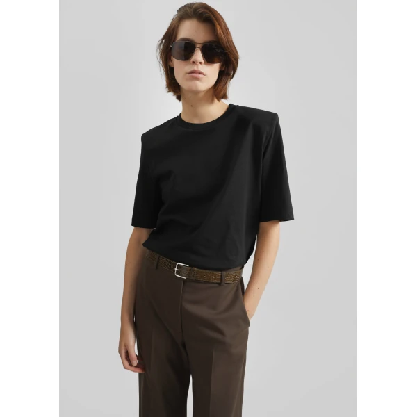 The Frankie Shop Carrington Padded Shoulder Tee – Black Top, view 2