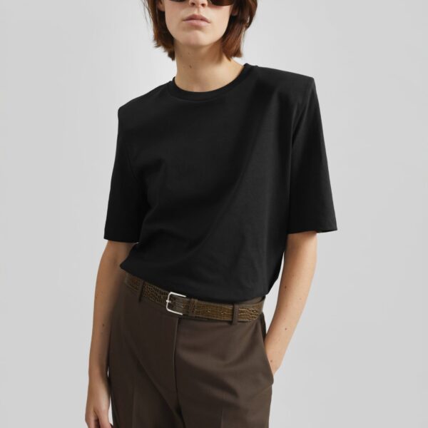 The Frankie Shop Carrington Padded Shoulder Tee - Black - Oversized Minimalist Tops in Black - Shop at Coveti
