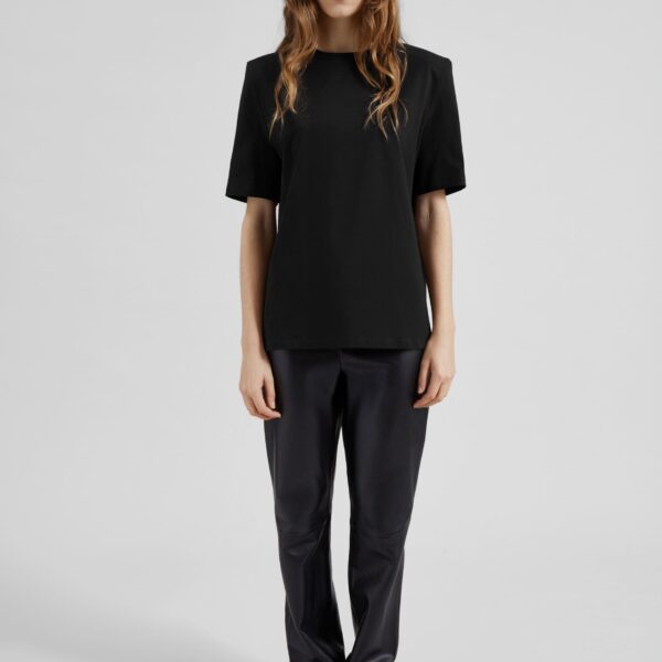 The Frankie Shop Carrington Padded Shoulder Tee - Black - Oversized Minimalist Tops in Black - Shop at Coveti