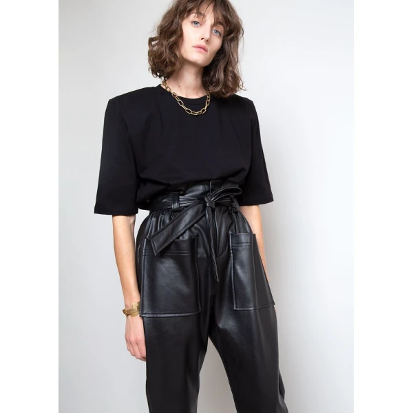 The Frankie Shop Carrington Padded Shoulder Tee - Black - Oversized Minimalist Tops in Black - Shop at Coveti