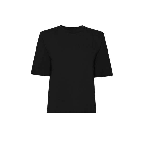 The Frankie Shop Carrington Padded Shoulder Tee - Black - Oversized Minimalist Tops in Black - Shop at Coveti
