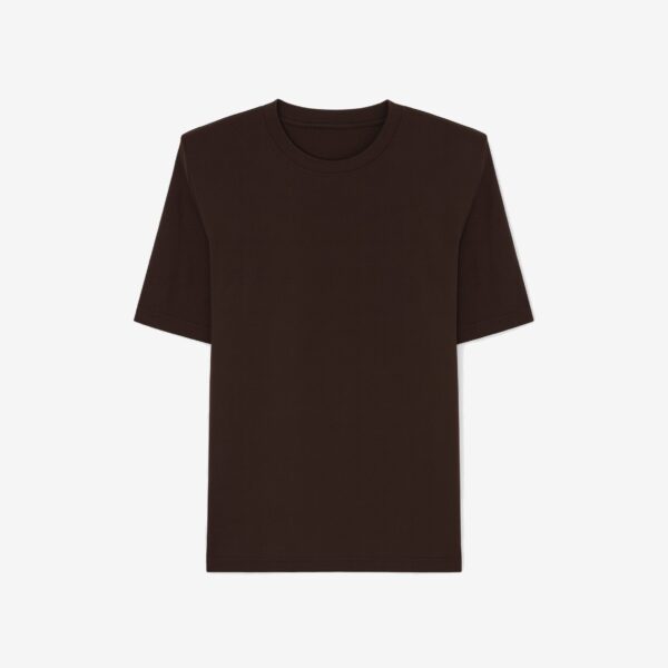 The Frankie Shop Carrington Padded Shoulder Tee - Brown - Oversized Minimalist Tops in Beige - Shop at Coveti