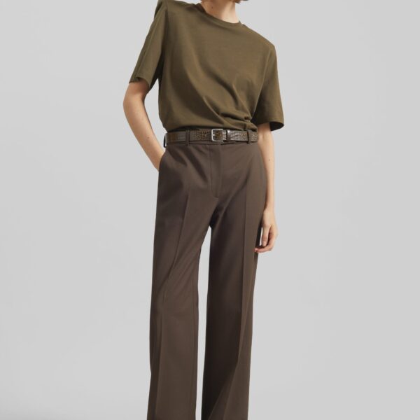 The Frankie Shop Carrington Padded Shoulder Tee - Olive - Oversized Minimalist Tops in Green - Shop at Coveti