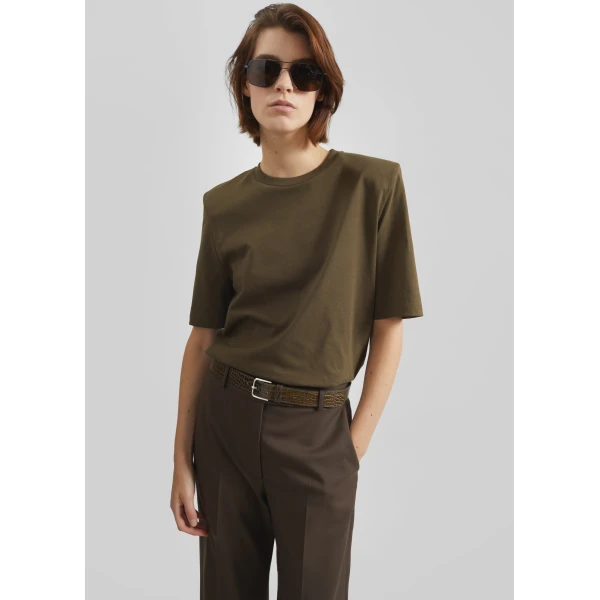 The Frankie Shop Carrington Padded Shoulder Tee – Olive Top, view 4