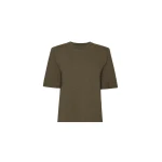The Frankie Shop Carrington Padded Shoulder Tee - Olive - Oversized Minimalist Tops in Green - Shop at Coveti