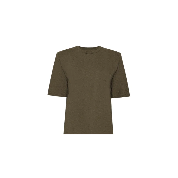 The Frankie Shop Carrington Padded Shoulder Tee - Olive - Oversized Minimalist Tops in Green - Shop at Coveti