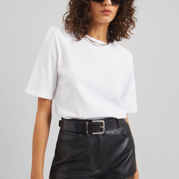 The Frankie Shop Carrington Padded Shoulder Tee - White - Oversized Minimalist Tops in White - Shop at Coveti