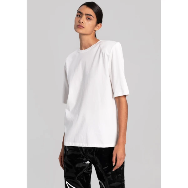 The Frankie Shop Carrington Padded Shoulder Tee – White Top, view 5