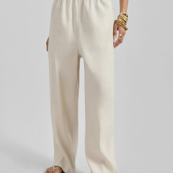 The Frankie Shop Cavert Linen Pants - Sand - Oversized Minimalist Pants in Beige - Shop at Coveti