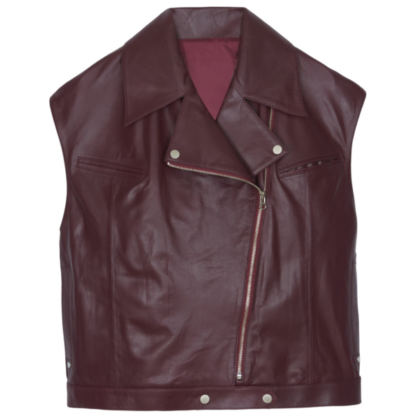 The Frankie Shop Cetina Leather Vest - Burgundy - Oversized Minimalist Jackets in Red - Shop at Coveti