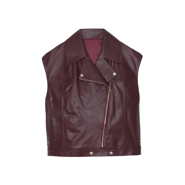 The Frankie Shop Cetina Leather Vest - Burgundy - Oversized Minimalist Jackets in Red - Shop at Coveti