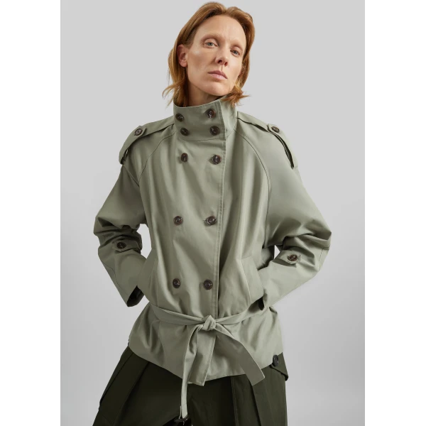 The Frankie Shop Charonne Scarf Short Trench – Sage, view 4