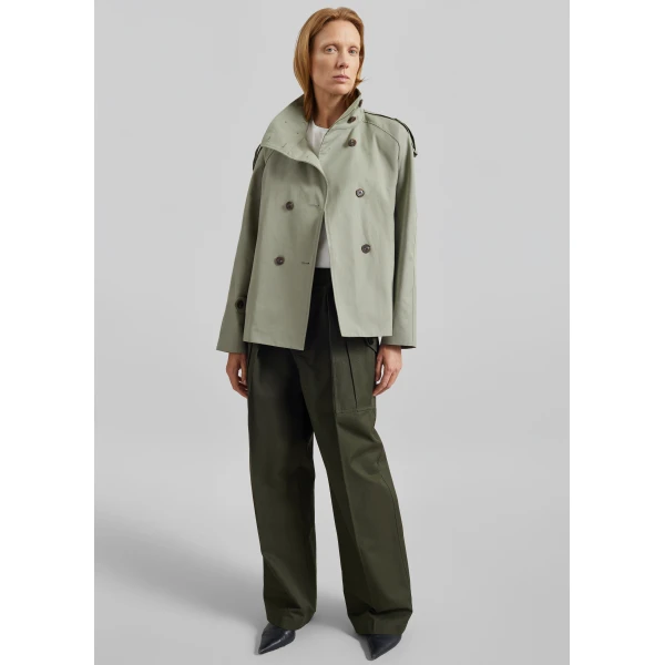 The Frankie Shop Charonne Scarf Short Trench – Sage, view 5