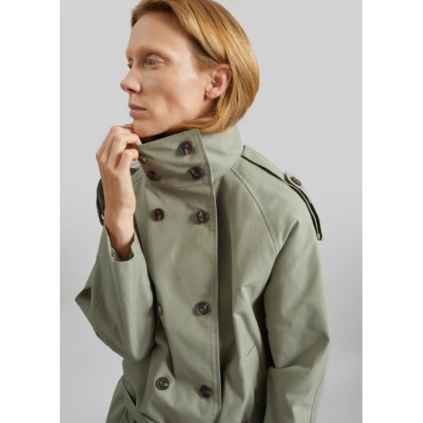 The Frankie Shop Charonne Scarf Short Trench – Sage, view 6