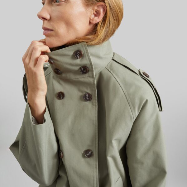 The Frankie Shop Charonne Scarf Short Trench - Sage - Oversized Minimalist Coats in Green - Shop at Coveti
