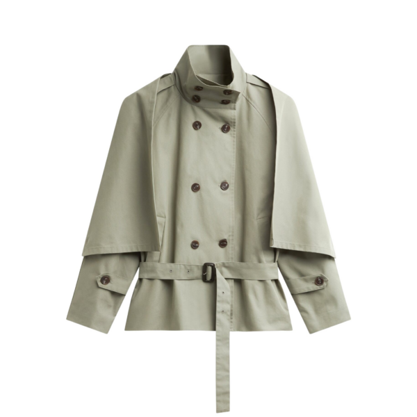 The Frankie Shop Charonne Scarf Short Trench - Sage - Oversized Minimalist Coats in Green - Shop at Coveti
