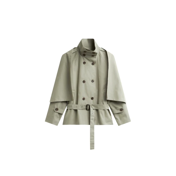 The Frankie Shop Charonne Scarf Short Trench - Sage - Oversized Minimalist Coats in Green - Shop at Coveti