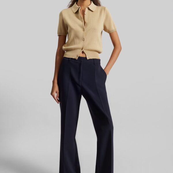 The Frankie Shop Chesnay Bootcut Pants - Navy - Oversized Minimalist Pants in Blue - Shop at Coveti