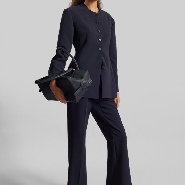 The Frankie Shop Chesnay Bootcut Pants - Navy - Oversized Minimalist Pants in Blue - Shop at Coveti