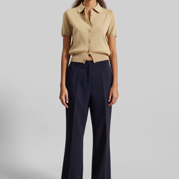 The Frankie Shop Chesnay Bootcut Pants - Navy - Oversized Minimalist Pants in Blue - Shop at Coveti