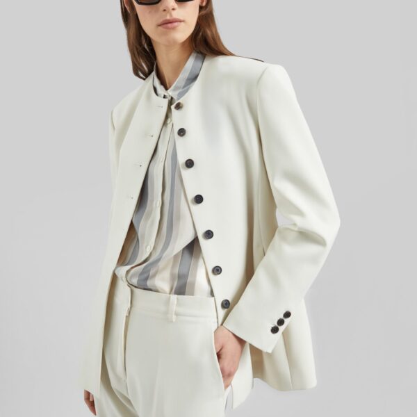 The Frankie Shop Chesnay Collarless Blazer - Cream - Oversized Minimalist Jackets in Ivory - Shop at Coveti