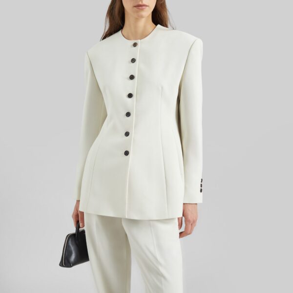 The Frankie Shop Chesnay Collarless Blazer - Cream - Oversized Minimalist Jackets in Ivory - Shop at Coveti
