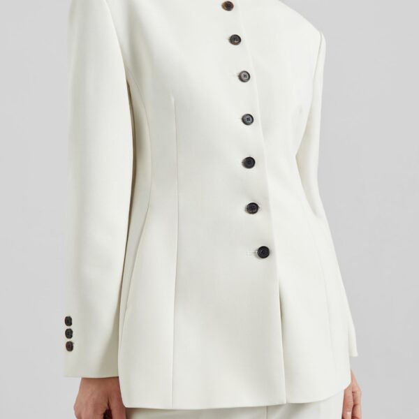 The Frankie Shop Chesnay Collarless Blazer - Cream - Oversized Minimalist Jackets in Ivory - Shop at Coveti