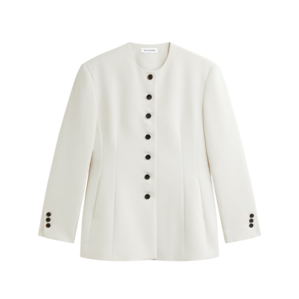 The Frankie Shop Chesnay Collarless Blazer - Cream - Oversized Minimalist Jackets in Ivory - Shop at Coveti