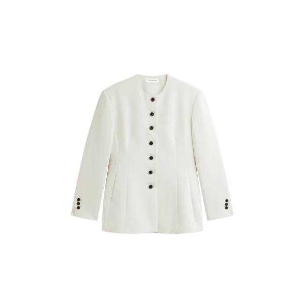 The Frankie Shop Chesnay Collarless Blazer - Cream - Oversized Minimalist Jackets in Ivory - Shop at Coveti
