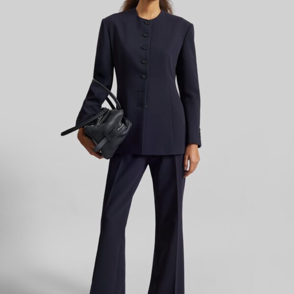 The Frankie Shop Chesnay Collarless Blazer - Navy - Oversized Minimalist Jackets in Blue - Shop at Coveti