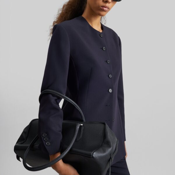 The Frankie Shop Chesnay Collarless Blazer - Navy - Oversized Minimalist Jackets in Blue - Shop at Coveti